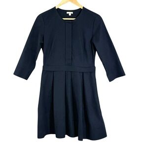 Gap Pleated Fit Flare Snap Front Minimalist Dress Women 4 Career Pockets Stretch